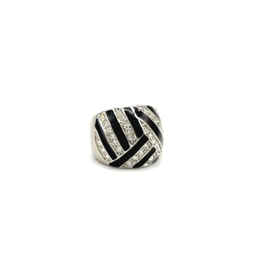 Statement Ring Black White Rhinestone Band Fashion Jewelry‎ Size 5